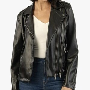 Kut‎ From The Kloth Black Moto Jacket Faux Leather Womens XL NWT $169